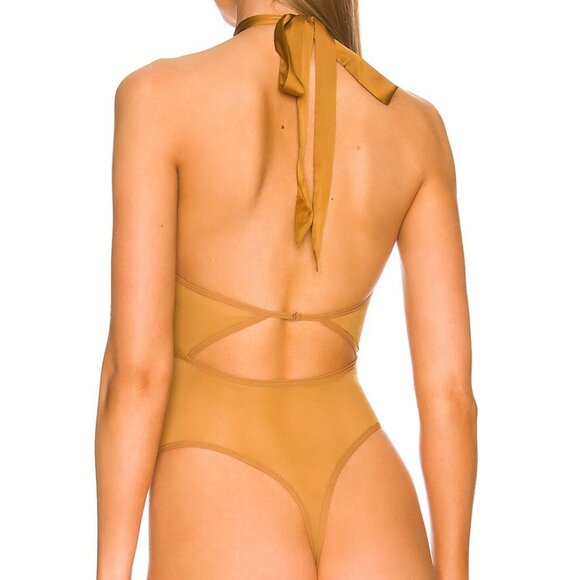 Thistle and Spire RARE LIQUID GOLD MEDUSA bodysuit sheer front snake embroidery - Picture 6 of 8